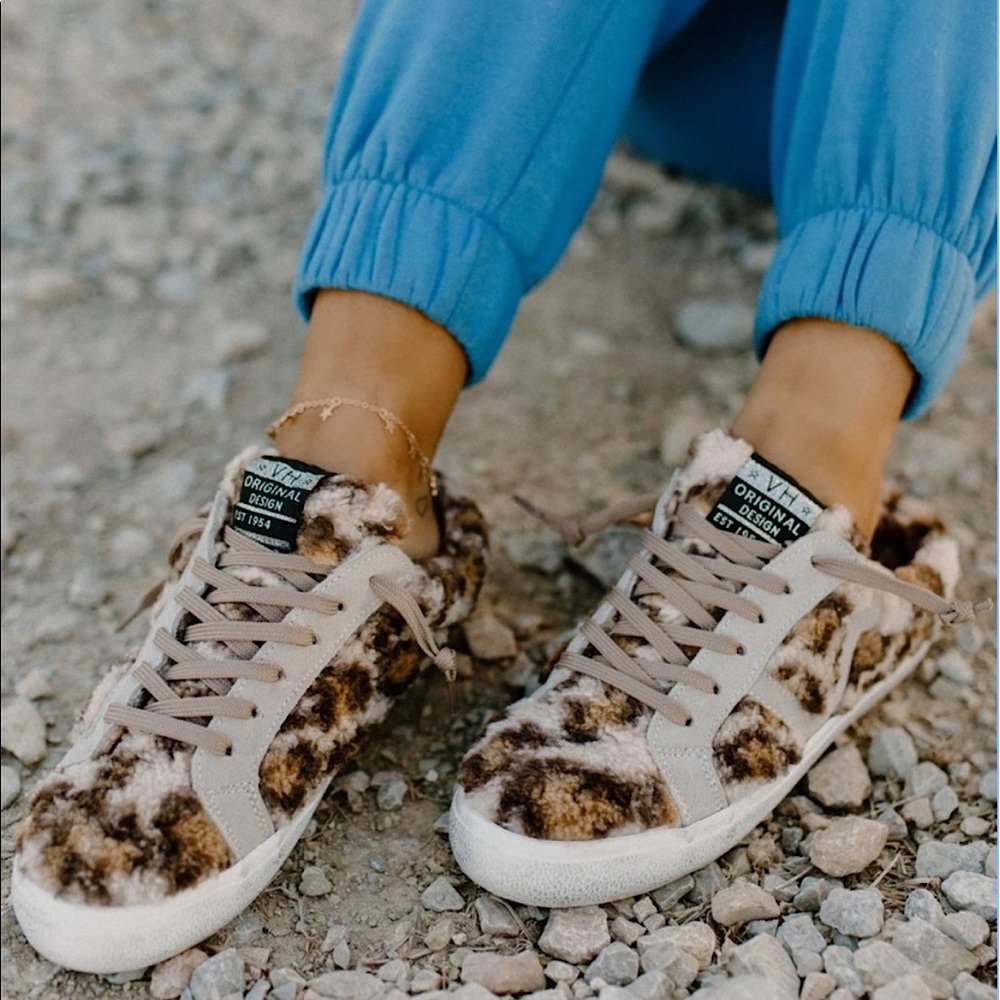 Vintage Havana Snuggle Leopard Fur & Leather Sneakers Slippers
